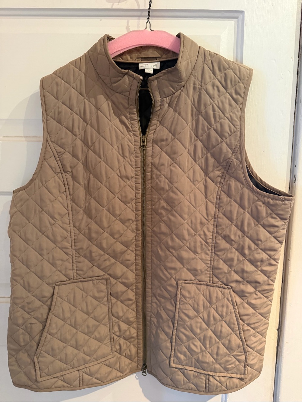 J. Jill Heritage Quilted Full-Zip Vest Neutral Taupe Brown Size XL